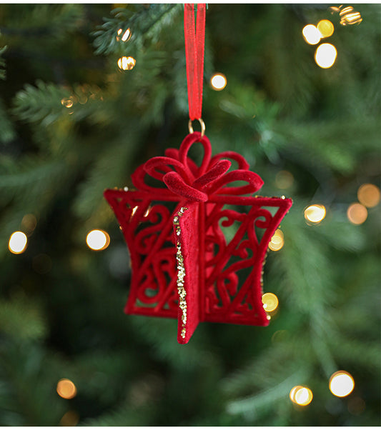 Röd Flockad Present Hänge