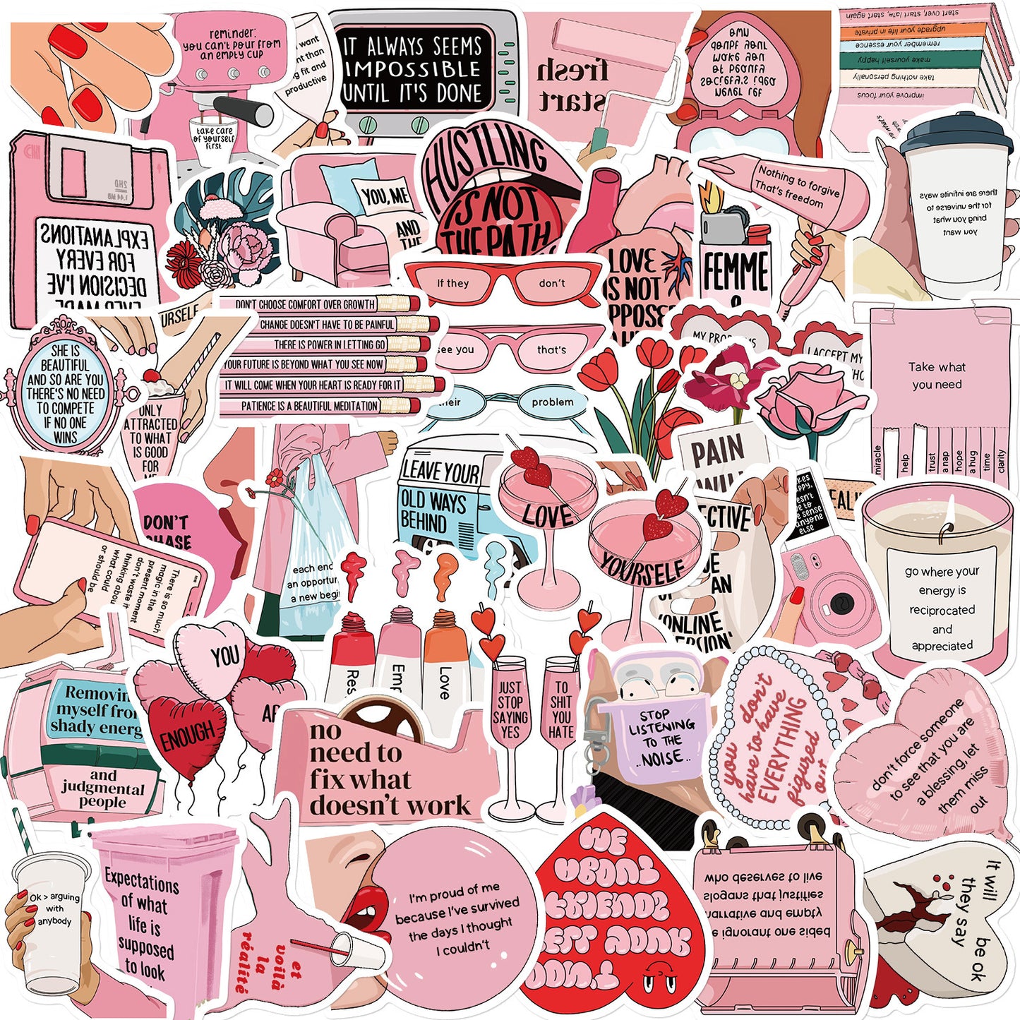 Rosa Motiverande Klistermärken - 50 st